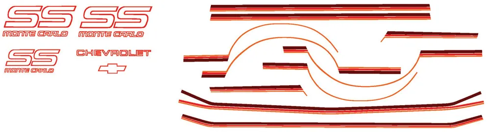 Viral Decal, 87-88 Monte Carlo, Body Stripe Kit, SS, Dk Gray, Med Gray, Lt Gray