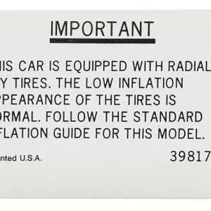 Affordable Decal, Tire Pressure, 1967-68 Cutlass exc. 442