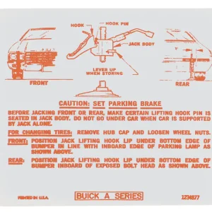Worldwide Shipping Decal, Jacking Instructions, 1970 Skylark/Special, In Trunk, GM # 1234877