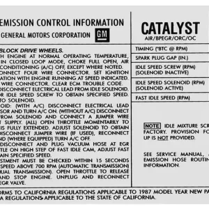 Best Price Decal, Emissions, 1987 Monte Carlo, 305, AT/MT, California Cars, ZCX 10051432