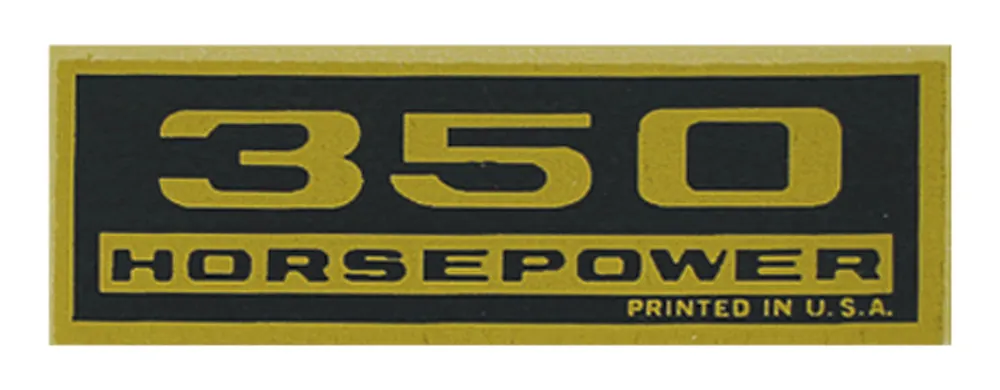 Bargain Decal, Valve Cover, 1964-77 Chevelle/El Camino/Monte Carlo, 350HP, Black/Gold
