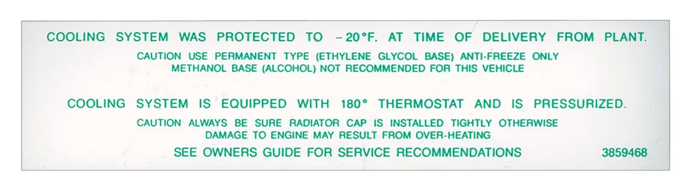 Top Rated Decal, Cooling System, 1964-65 Chevelle/El Camino
