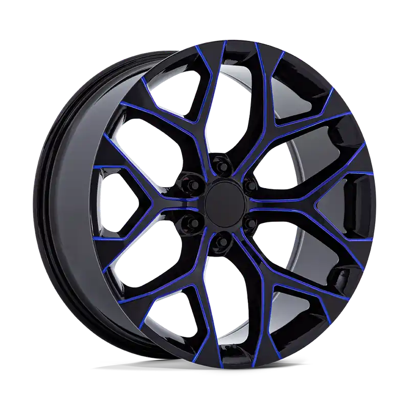 Performance Replicas PR176 22X9 6X139.7 ET24 78.1 GLOSS BLACK MACHINED W/ BLUE MILLING Final Sale
