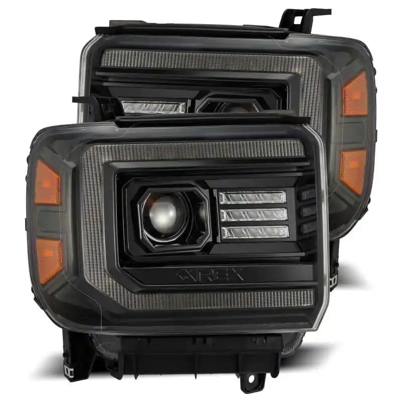 Super Sale AlphaRex 14-18 GMC Sierra LUXX LED Proj Headlights Plnk Style Alpha Blk w/Activ Light/Seq Signal/DRL